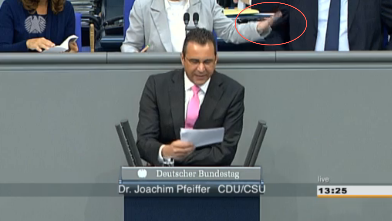 Bundestagsvizepräsidentin Petra Pau versucht im Hintergrund durch Handbewegungen ihre Fraktion zu beruhigen – vergebens.